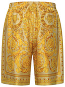 Versace 'Barocco' Gold Silk Bermuda Shorts