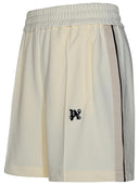 Palm Angels Track Bermuda Shorts In Ivory Polyester