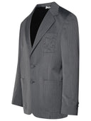Palm Angels Grey Virgin Wool Blend Blazer