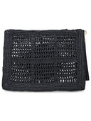 Tory Burch 'Ella' Black Raffia Clutch Bag
