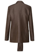 Msgm Blazer In Brown Linen Blend