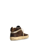Golden Goose 'Mid Star' Brown Lear Sneakers