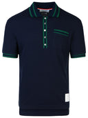 Thom Browne Navy Cotton Blend Polo Shirt