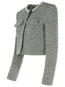 Self Portrait 'Herringbone' Black Polyester Blend Jacket