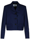 Msgm Navy Virgin Wool Crop Blazer
