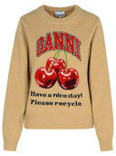 Ganni 'Ciliegie' Beige Wool Blend Sweater