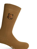 Maison Kitsuné 'Bold Fox' Beige Cotton Blend Socks