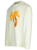 Palm Angels 'Burning Palm' Cream Cotton Sweatshirt