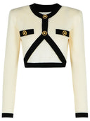 Balmain „Crop” Cream Wool Blend Cardigan