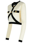 Balmain „Crop” Cream Wool Blend Cardigan