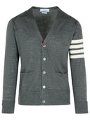 Thom Browne '4 bar' cardigan di lana vergine grigia
