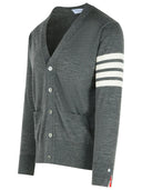 Thom Browne '4 bar' cardigan di lana vergine grigia