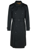 Trench Burberry Long Black Cotton 'Kensington'