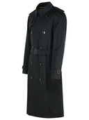 Trench Burberry Long Black Cotton 'Kensington'
