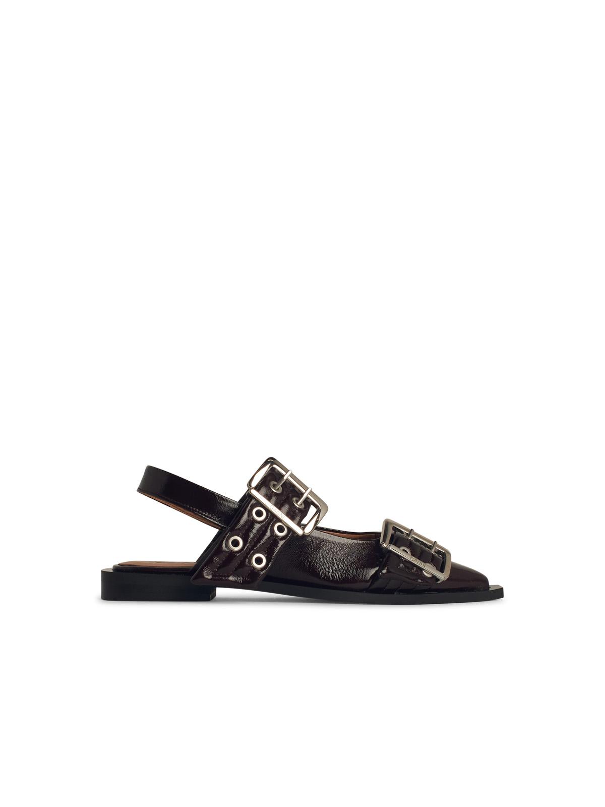 Ganni 'Buckle' Bourgogne Lear Ballet Flats