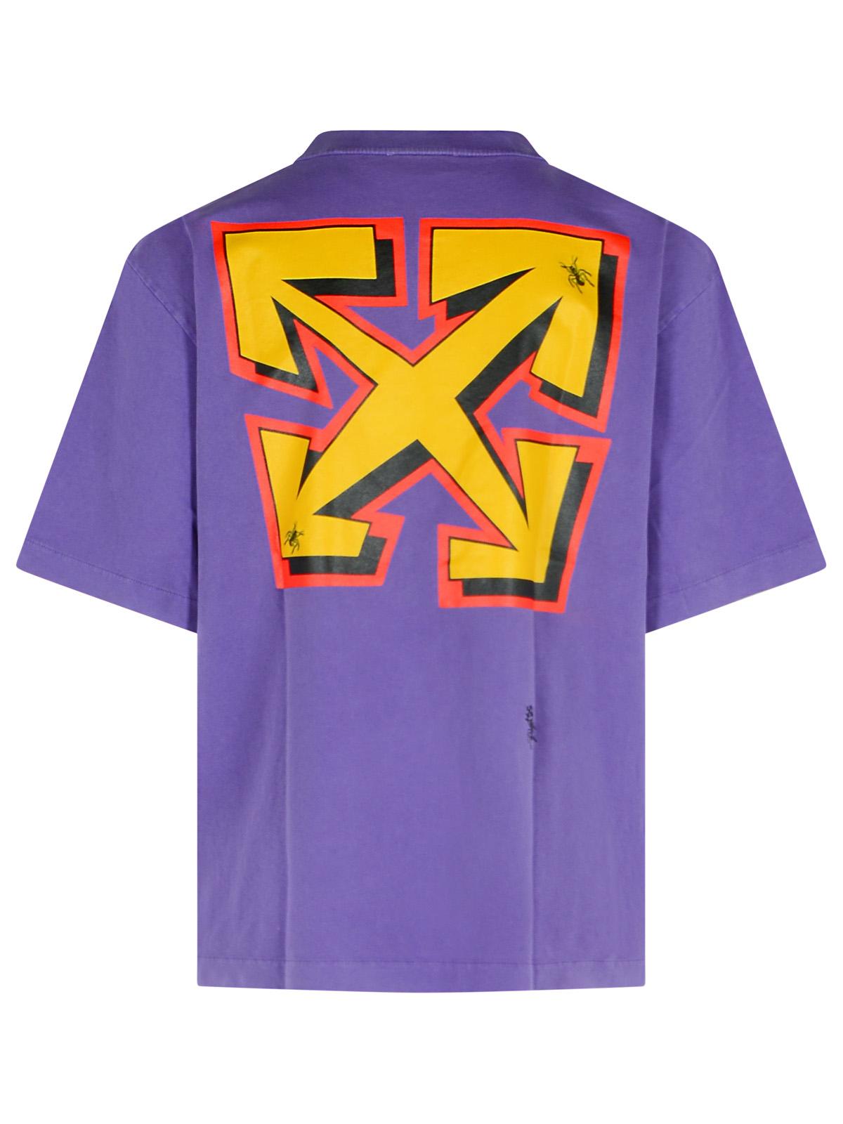 Off White 'Arrorw' Purple Cotton T -skjorte