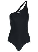 Off White One Shoulder Swimsuit In Black Polyamide Blend