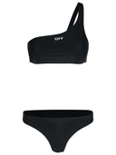 Off White One Shoulder Bikini Top in Black Polyamide Blend