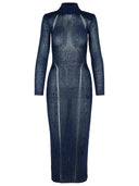 Self Portrait 'Lurex' Navy Viscose Blend Dress