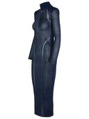 Self Portrait 'Lurex' Navy Viscose Blend Dress