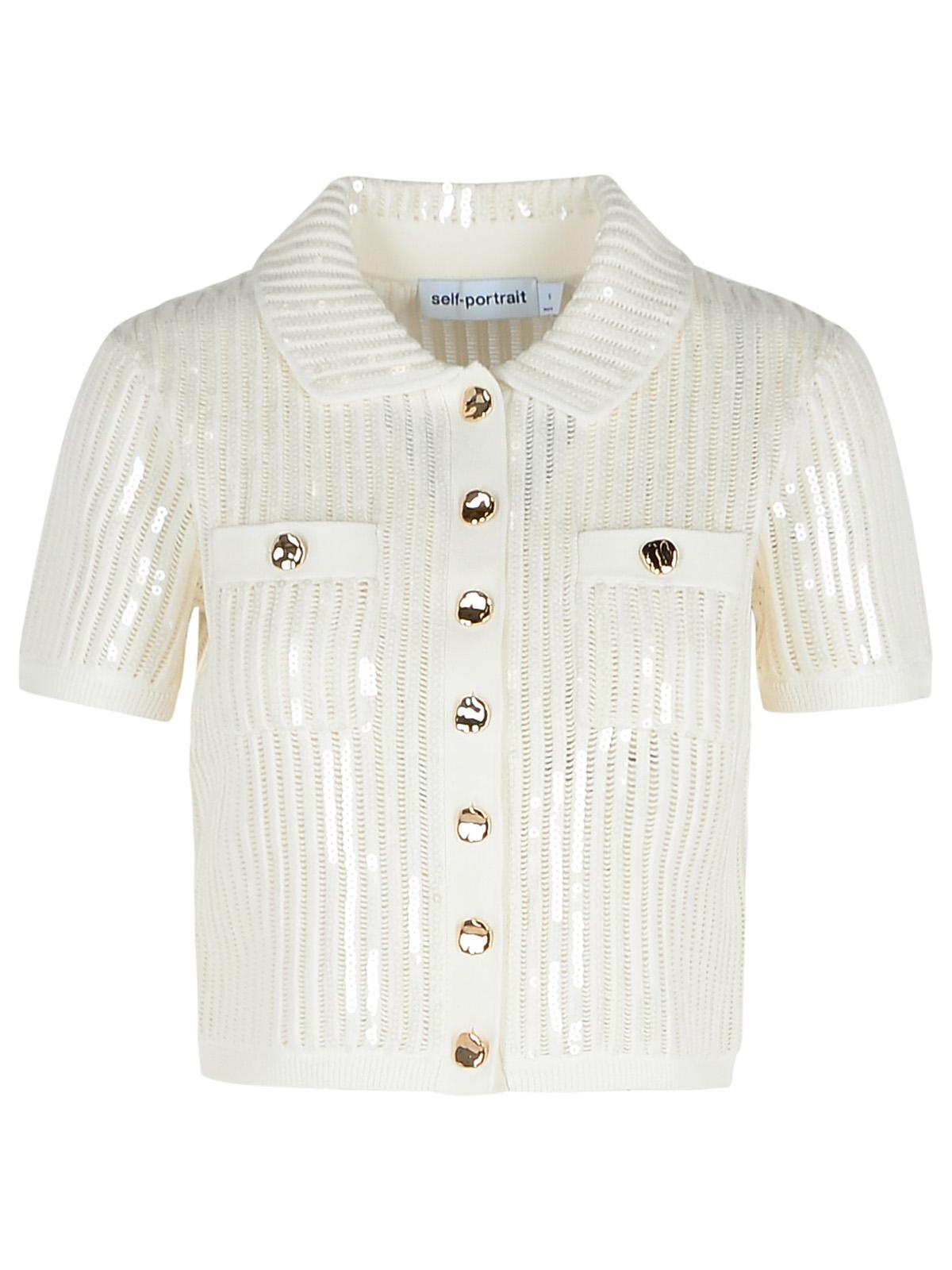 Self Portrait 'Crochet' White Cotton Blend Top