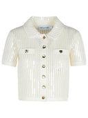 Self Portrait 'Crochet' White Cotton Blend Top