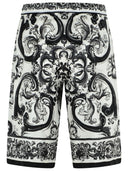 Dolce & Gabbana 'Maiolica' Black Silk Bermuda Shorts