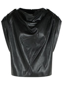 Balmain Draped Top in Black Eco Lear