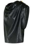 Balmain Draped Top in Black Eco Lear