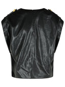 Balmain Draped Top in Black Eco Lear