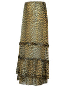 Ganni Long Skirt In Viscose 'Chiffon' With Leopard Print