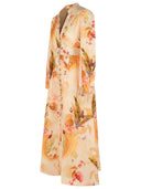 Zimmermann 'Plunge' Low Cut Linen Dress In 'Cream Palm Floral' Color