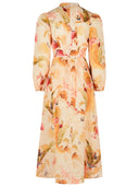 Zimmermann 'Plunge' Low Cut Linen Dress In 'Cream Palm Floral' Color