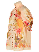 Zimmermann 'Billow' Ramie Puff Blouse in 'Cream Palm Floral'