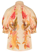 Zimmermann 'Billow' Ramie Puff Blouse in 'Cream Palm Floral'