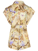 Zimmermann 'Coco' One Piece Jumpsuit In Beige Linen With Multi Floral
