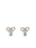 Self Portrait 'Micro Bow Blue Droplet' Silver Brass Earrings