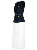 Self Portrait 'Taffeta' Blue Polyester Dress