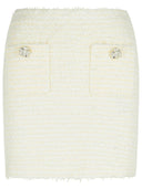 Selvportrett 'Boucle' Cream Cotton Blend Miniskirt