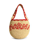 Marni Medium 'Hobo Nassa' Bag In Red Natural Raffia