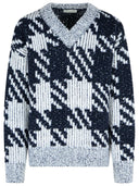 Dries Van Noten White And Navy 'Macao' Wool And Alpaca Sweater
