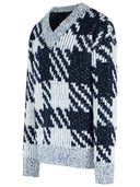 Dries Van Noten White And Navy 'Macao' Wool And Alpaca Sweater