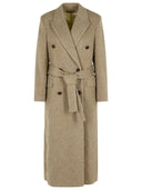 Golden Goose Double Breasted Coat In Beige Wool Blend