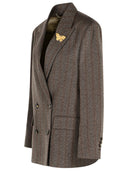Blazer in lana marrone scuro a doppio petto a doppio petto d'oca
