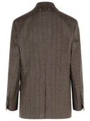 Blazer in lana marrone scuro a doppio petto a doppio petto d'oca