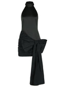 Roteer jurk met boog in zwart polyester