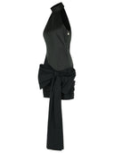 Roteer jurk met boog in zwart polyester