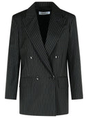 Max Mara 'Mattia' Black White White Pinstriped Virgin Wool Blazer