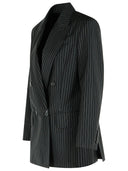 Max Mara 'Mattia' Black White White Pinstriped Virgin Wool Blazer