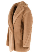 Max Mara Teddy Bear Icon Short 'Dramma' Coat In Camel And Beige Silk